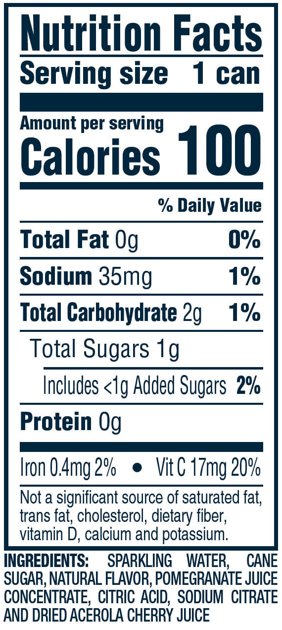 Nutrition Information for Blueberry Pomegranate hard seltzer 12oz