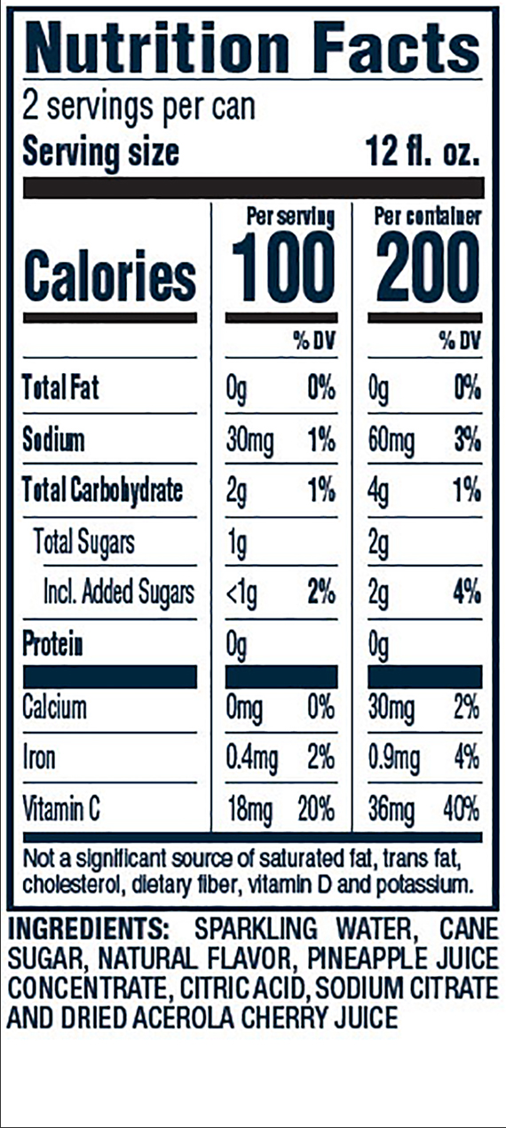 Nutrition Information for pineapple mango hard seltzer 24oz