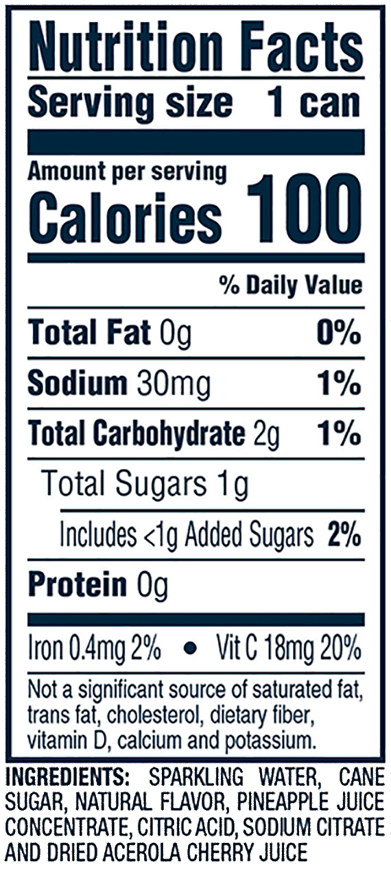 Nutrition Information for pineapple mango hard seltzer 12oz