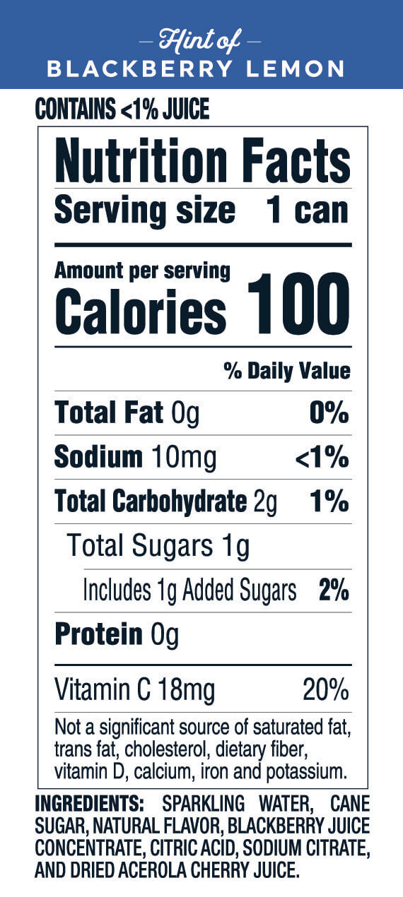 Nutrition Information for Blackberry Lemon hard seltzer 12oz