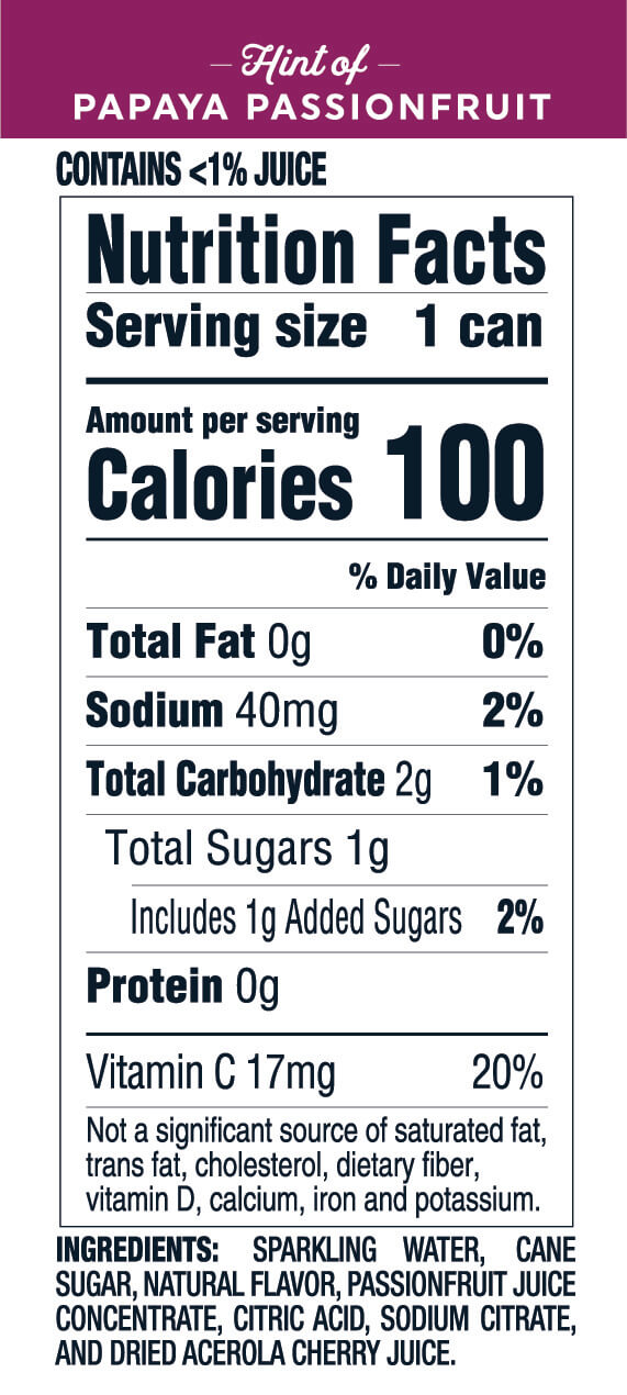 Nutrition Information for Papaya Passionfruit hard seltzer 12oz