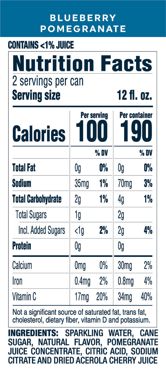 Vizzy Blueberry Pomegranate Nutritional Information 24oz