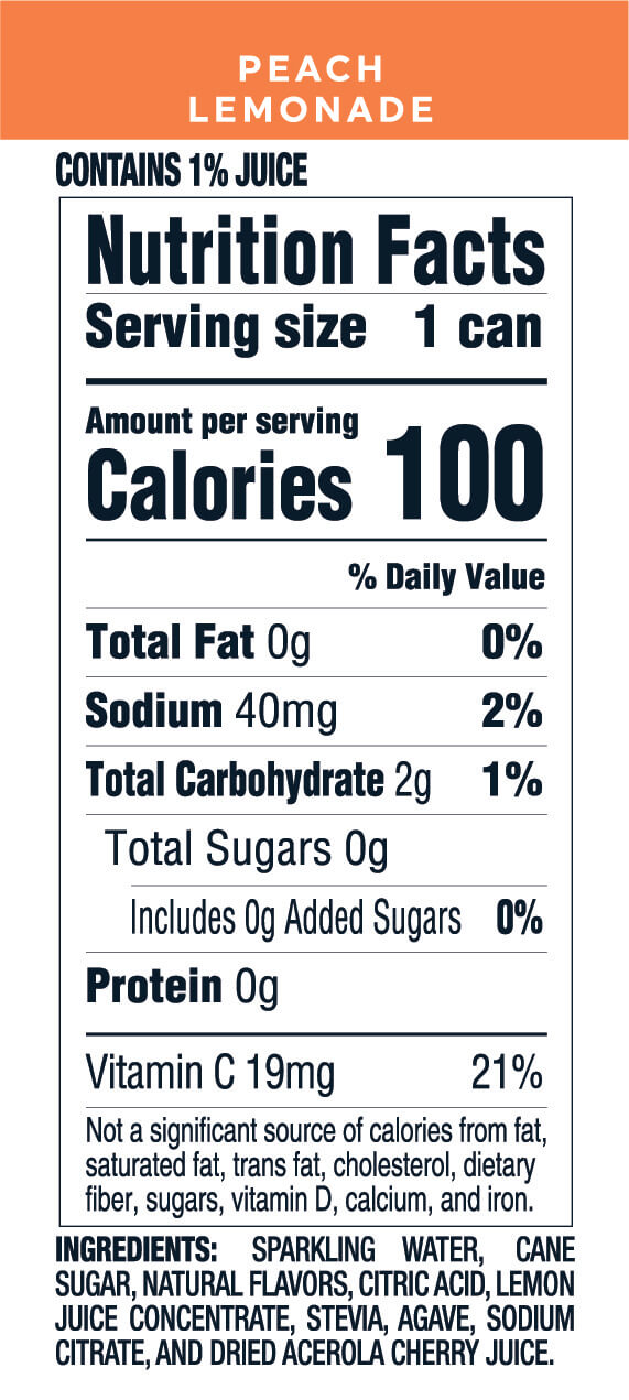 Nutrition Information for Peach Lemonade hard seltzer 12oz