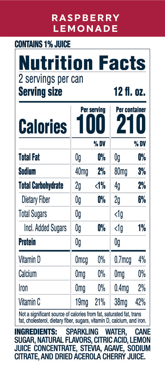 Nutrition Information for Raspberry Lemonade hard seltzer 24oz