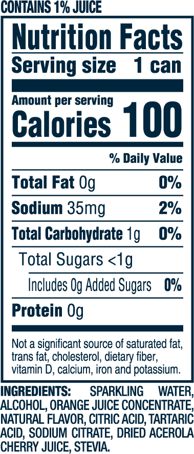 Nutrition Information for Peach Orange hard seltzer 12oz