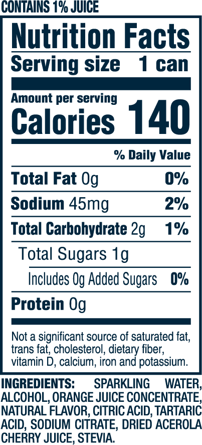 Nutrition Information for Strawberry Orange hard seltzer 16oz