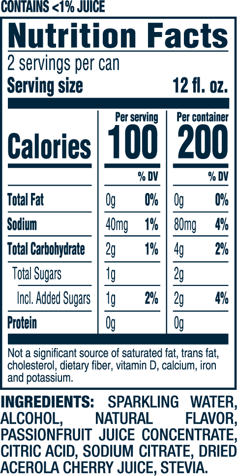 Nutrition Information for Papaya Passionfruit hard seltzer 24oz